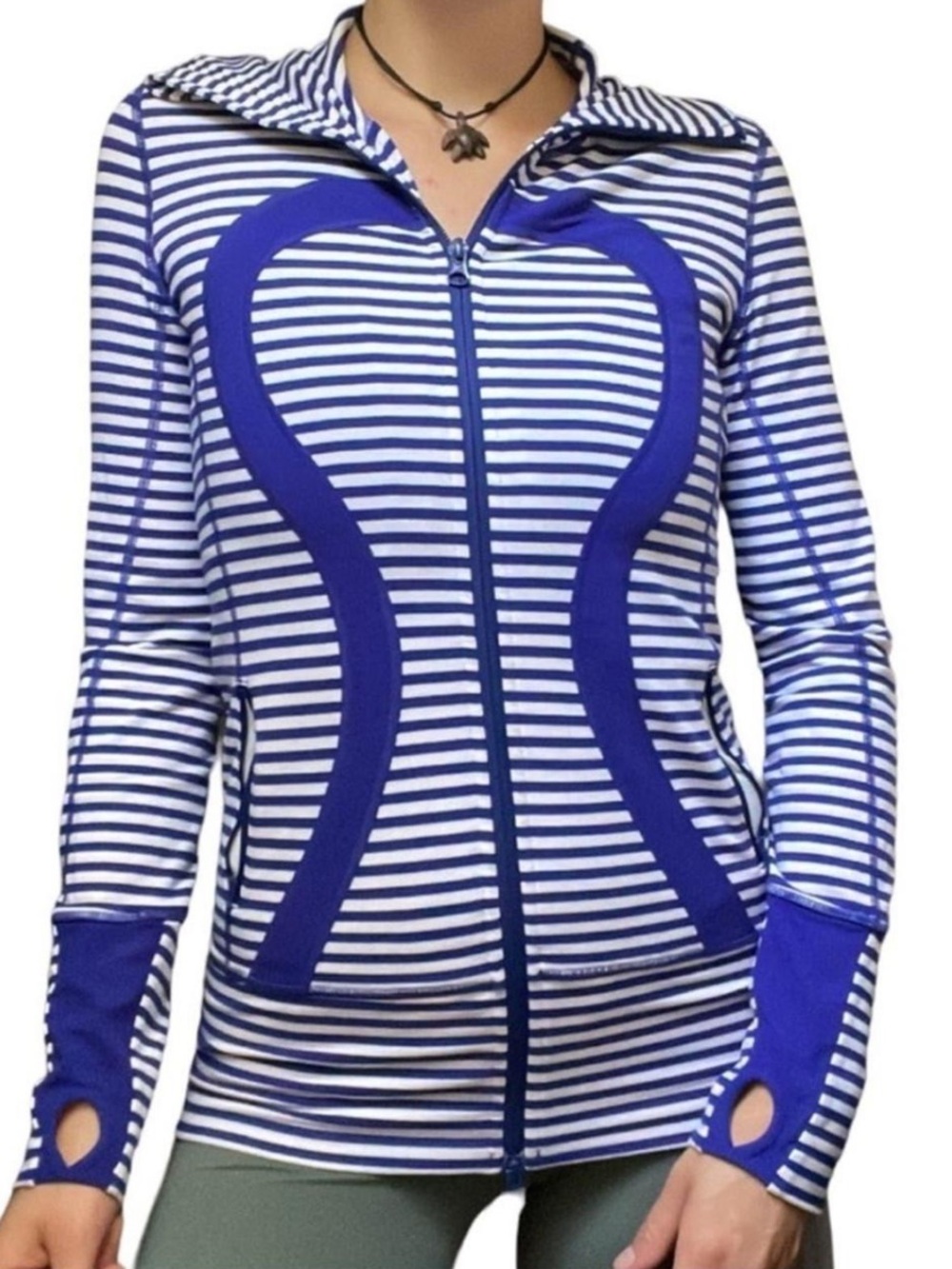 Lululemon In Stride Striped Jacket Blue White Size 2